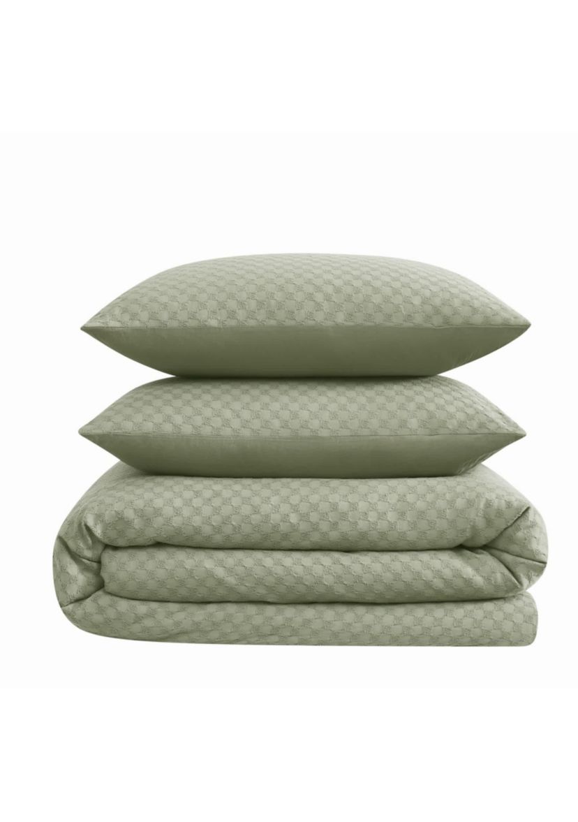 Brooklyn Loom Woven Texture Green Full/Queen 3 Piece Comforter Set