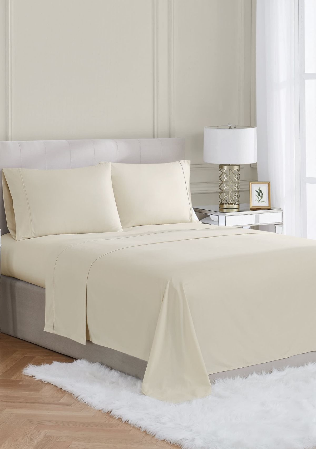 Borghese Roma 400TC Percale Cotton White King 4 Piece Sheet Set