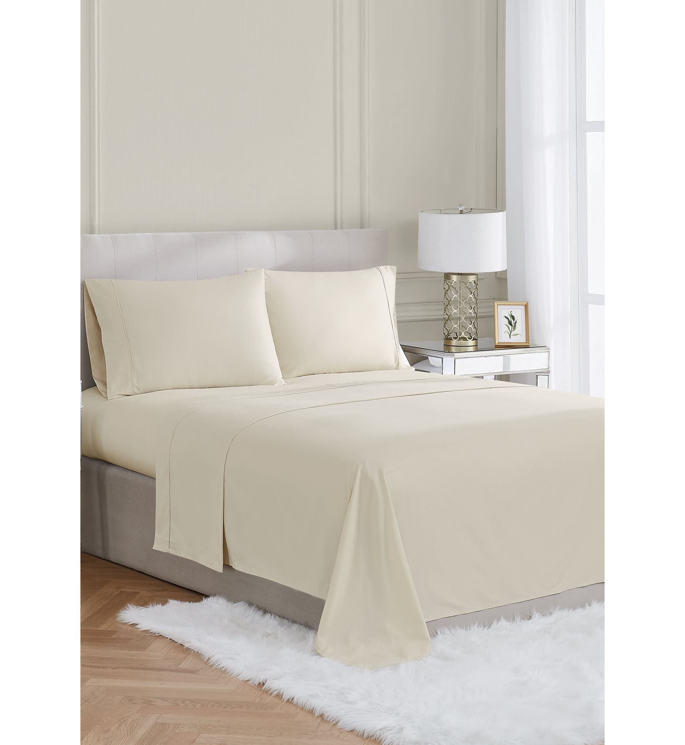 Borghese Roma 400TC Percale Cotton White King 4 Piece Sheet Set