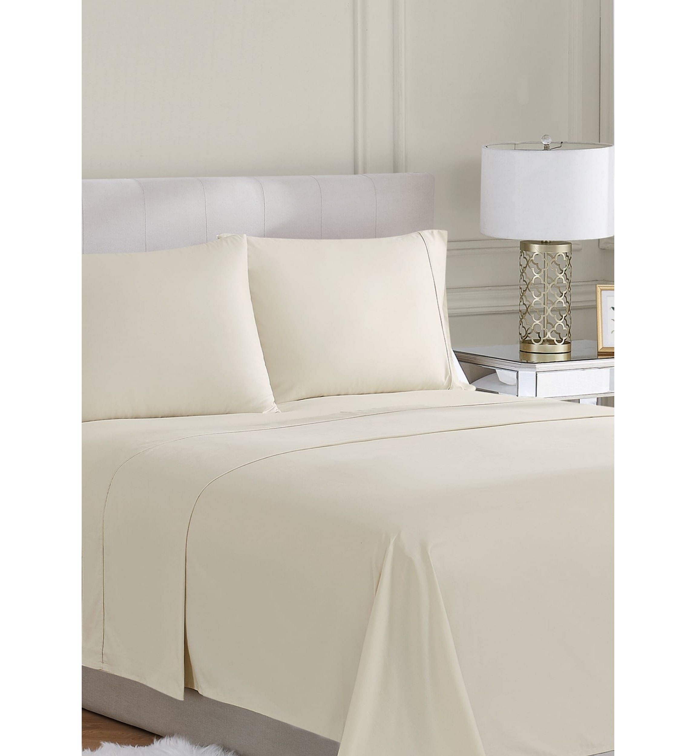 Borghese Roma 400TC Percale Cotton White King 4 Piece Sheet Set