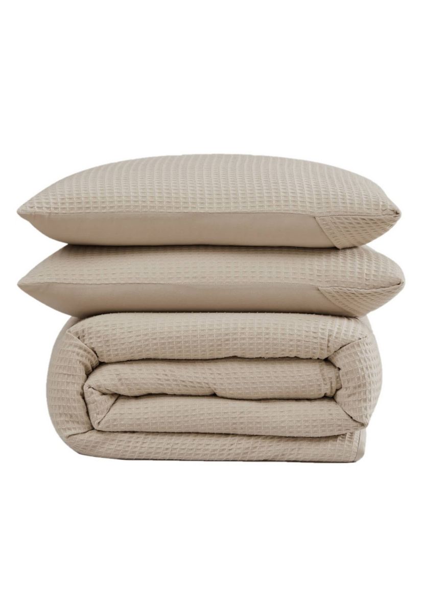 Cannon Heritage Cotton Waffle Khaki 3 Piece Full/Queen Comforter Set