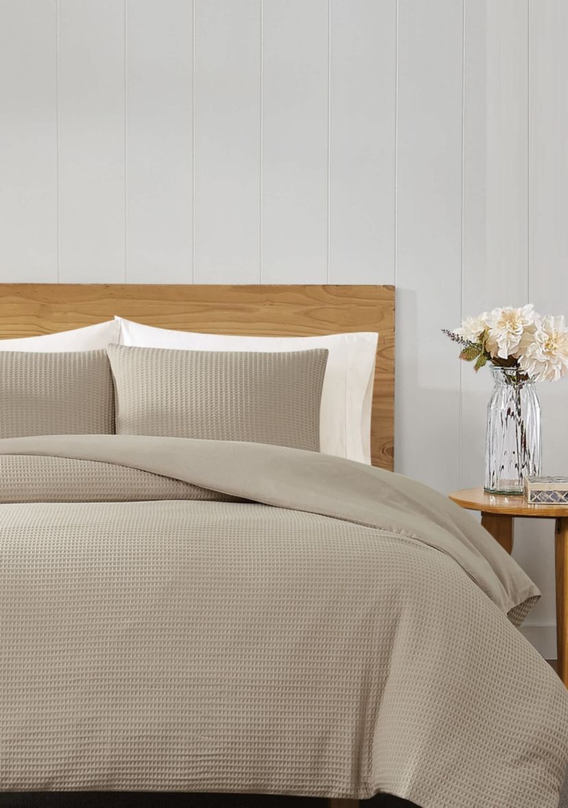 Cannon Heritage Cotton Waffle Khaki 3 Piece Full/Queen Comforter Set
