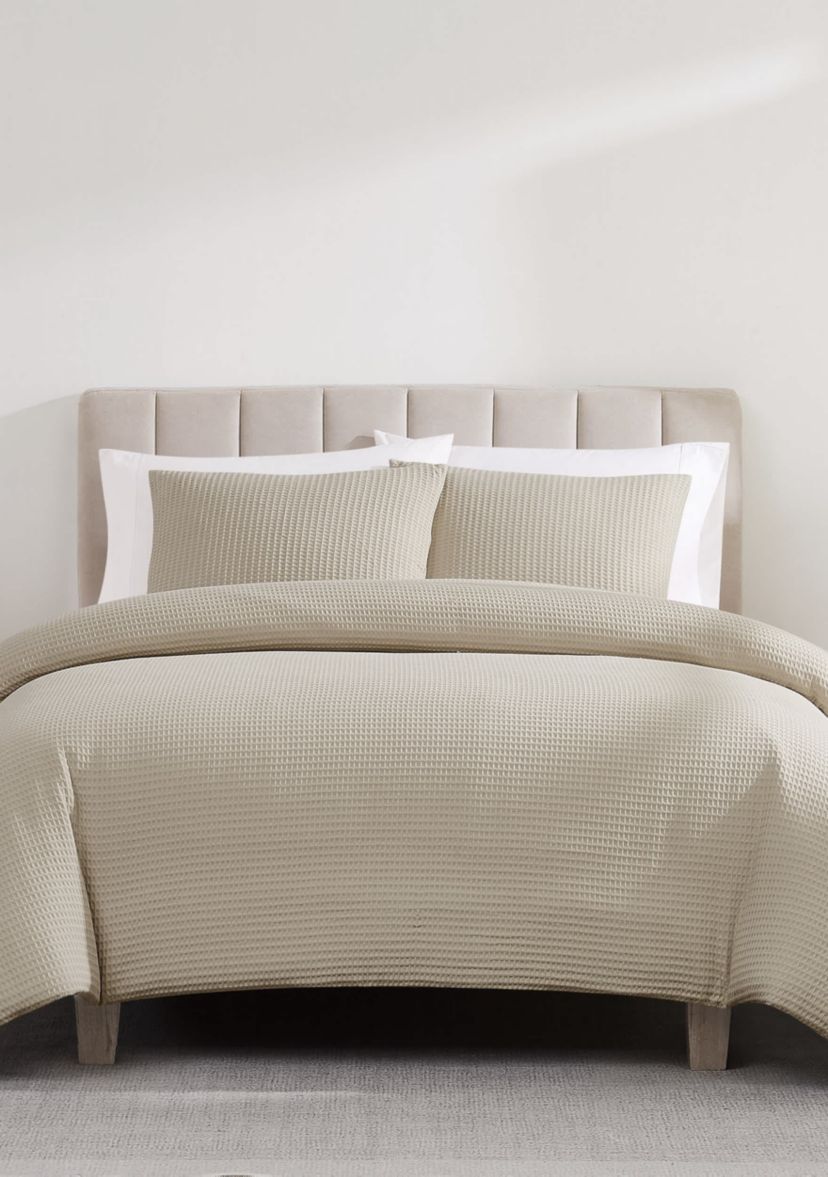 Cannon Heritage Cotton Waffle Khaki 3 Piece Full/Queen Comforter Set