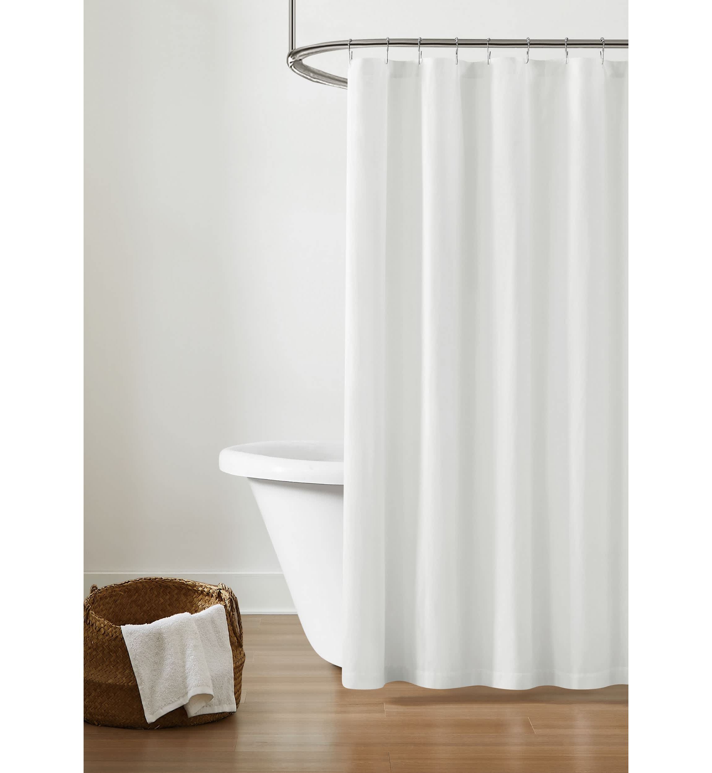 Brooklyn Loom Solid Cotton Percale White Shower Curtain