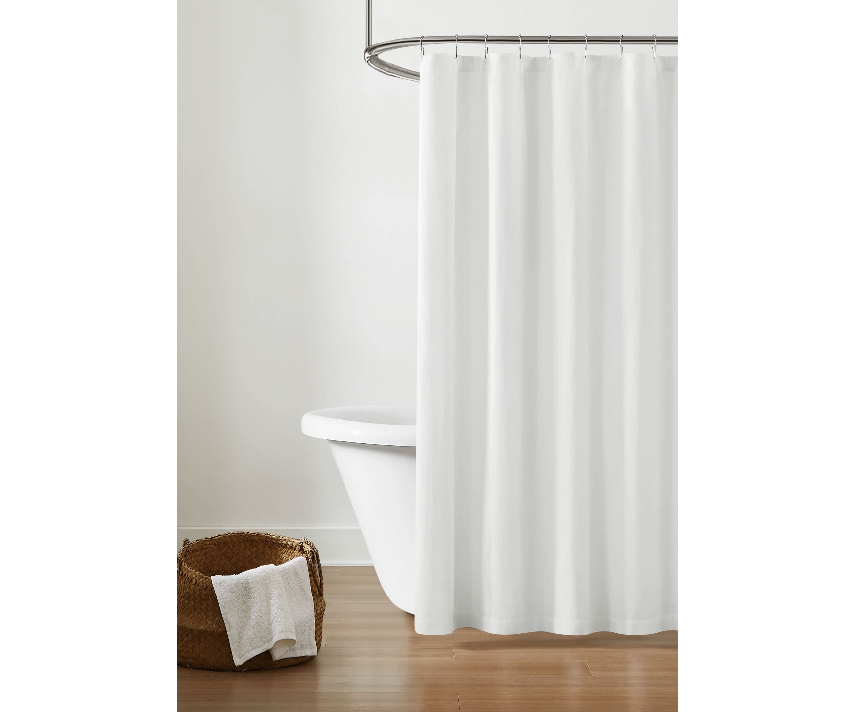 Brooklyn Loom Solid Cotton Percale White Shower Curtain