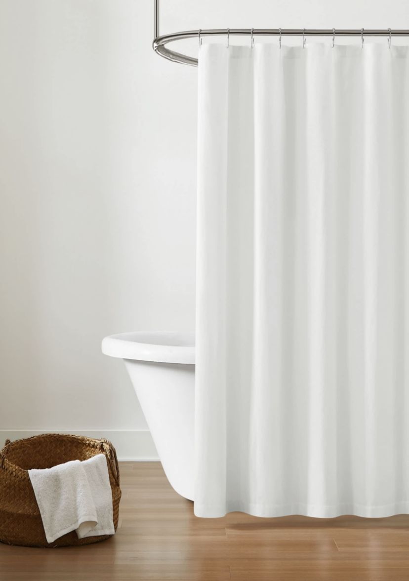 Brooklyn Loom Solid Cotton Percale White Shower Curtain