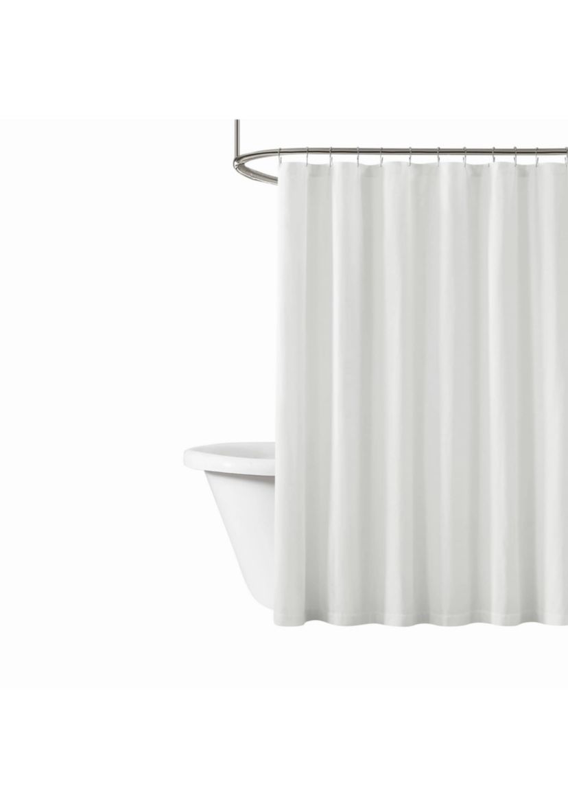 Brooklyn Loom Solid Cotton Percale White Shower Curtain