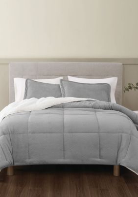 Truly Soft Basket Carved Faux Fur Indigo King 3 Piece Comforter Set