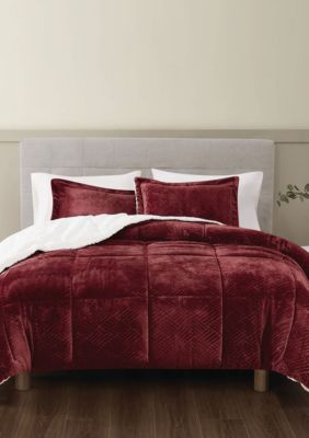 Truly Soft Basket Carved Faux Fur Indigo King 3 Piece Comforter Set, Twin XL