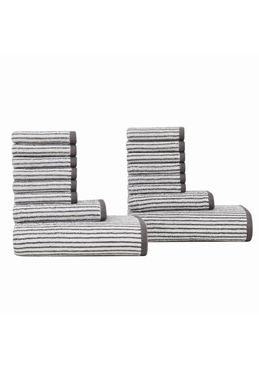 Truly Soft Essential Yarn Dye Stripe Rose 16 Piece Towel Set