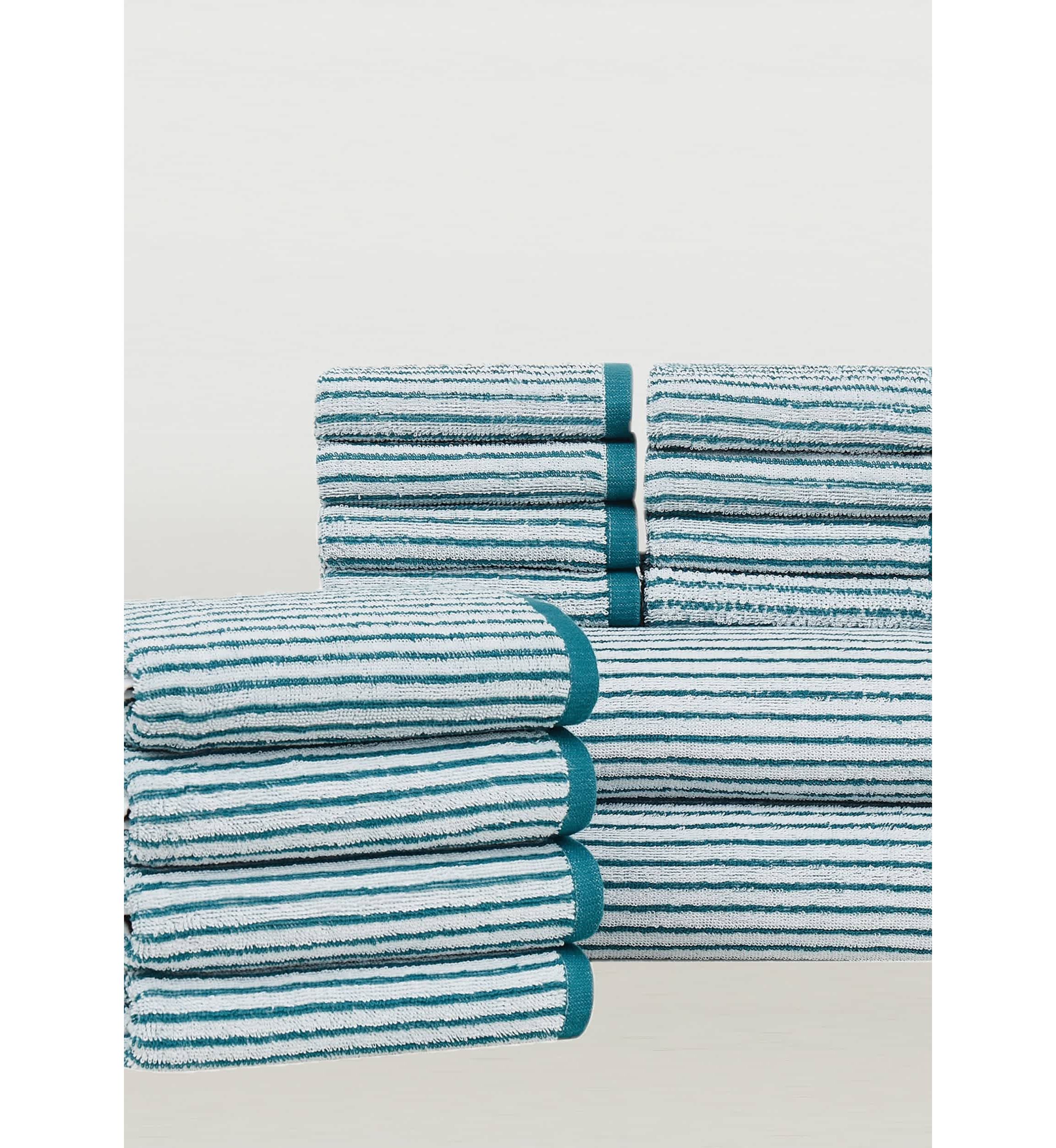 Brooklyn Loom Everyday Jacquard Stripe Rose 14 Piece Towel Set