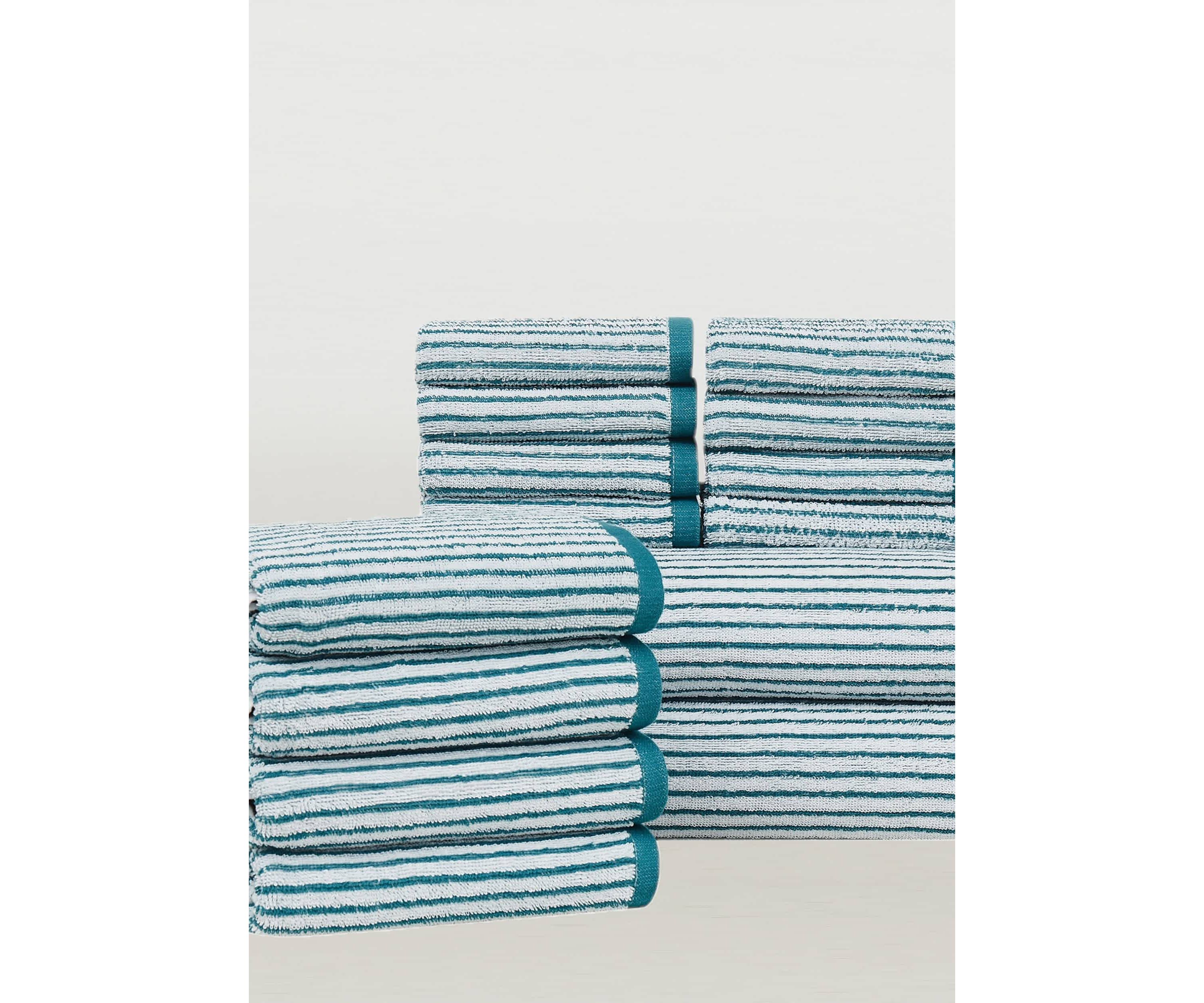 Brooklyn Loom Everyday Jacquard Stripe Rose 14 Piece Towel Set