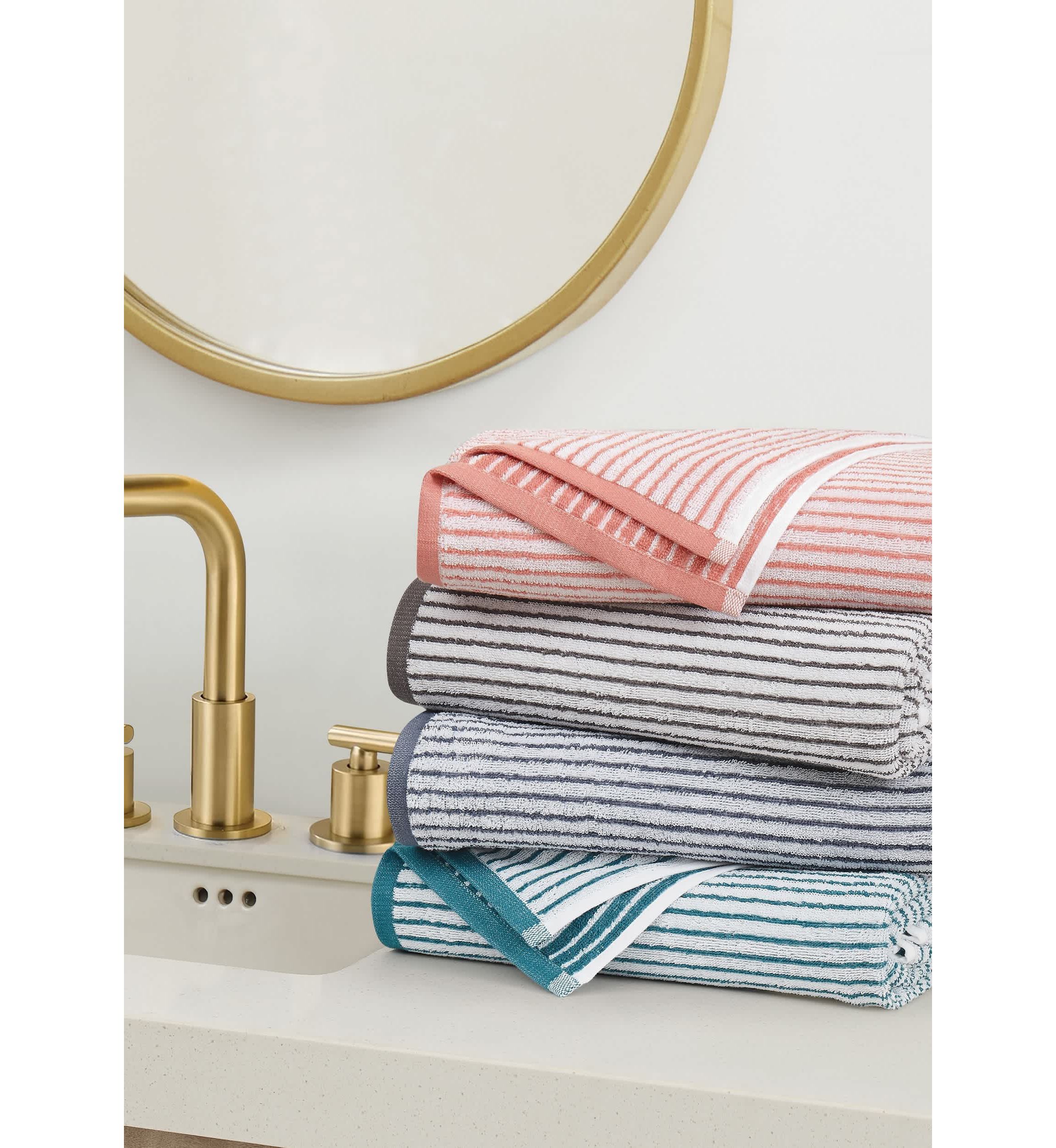 Brooklyn Loom Everyday Jacquard Stripe Rose 14 Piece Towel Set