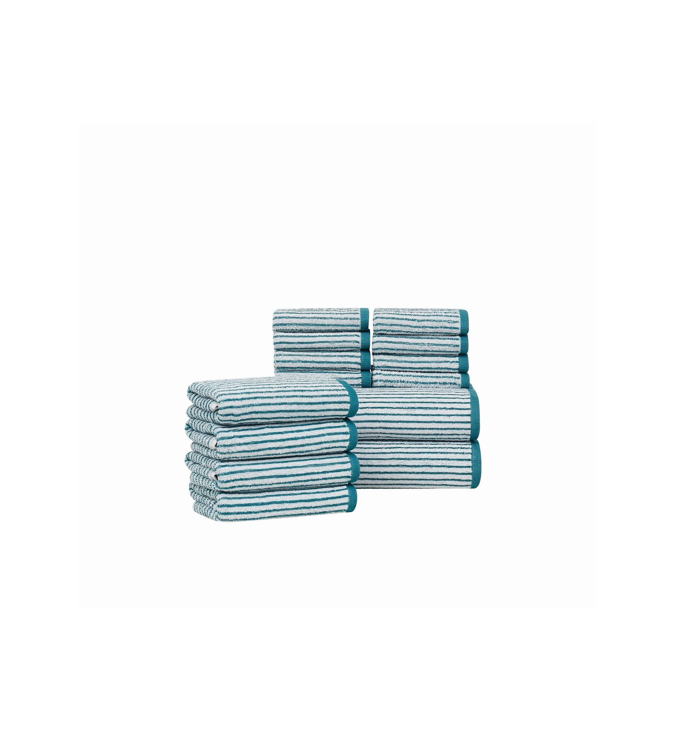 Brooklyn Loom Everyday Jacquard Stripe Rose 14 Piece Towel Set