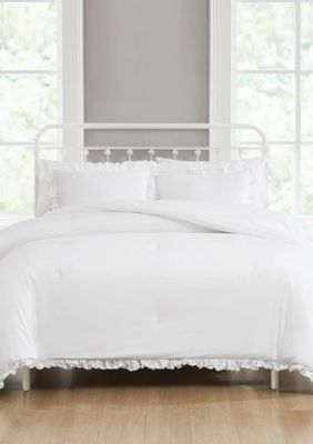 The Farmhouse by Rachel Ashwell Ruffled Washed Cotton White King 3 Piece Comforter Set