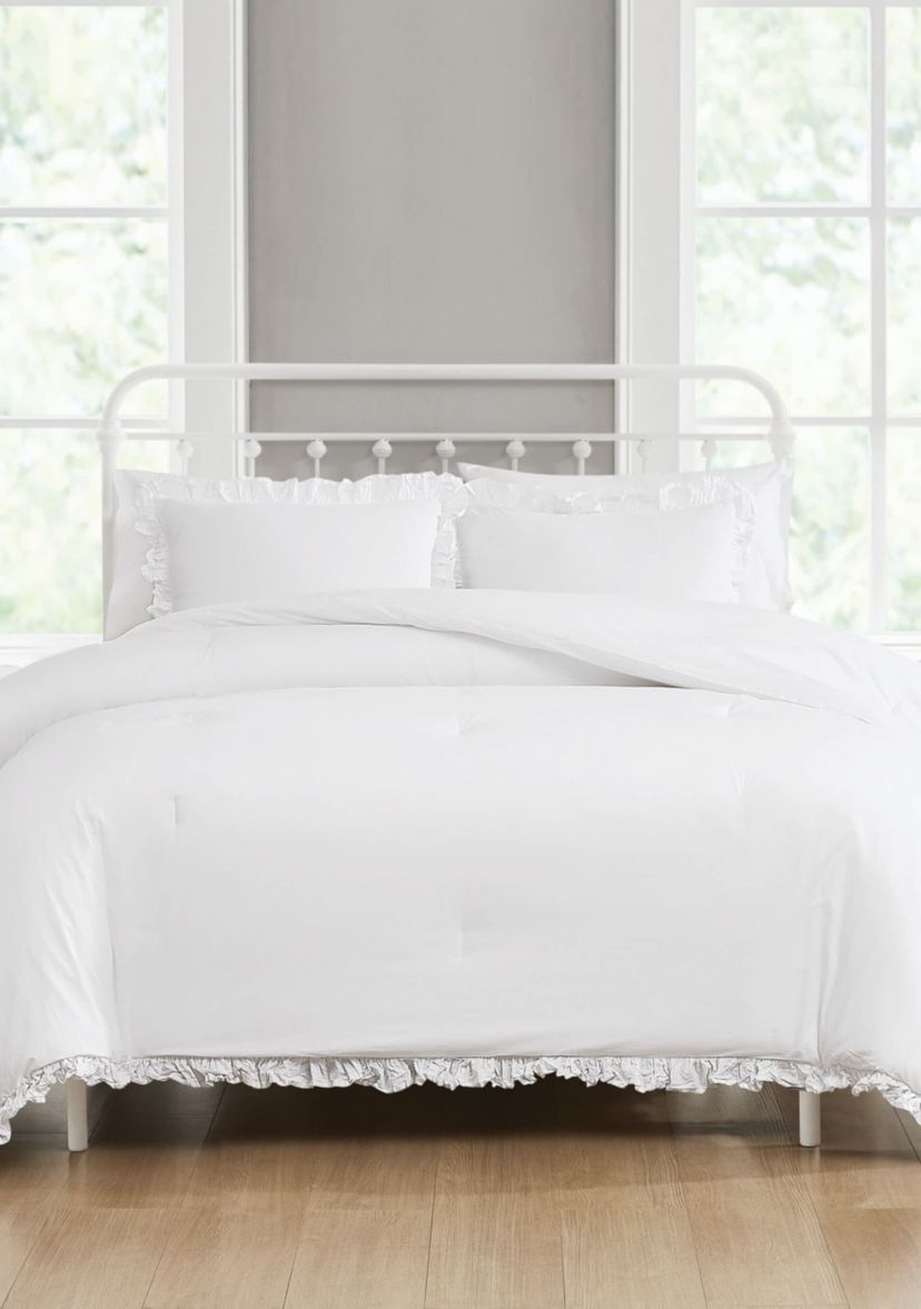 The Farmhouse by Rachel Ashwell Ruffled Washed Cotton White King 3 Piece Comforter Set
