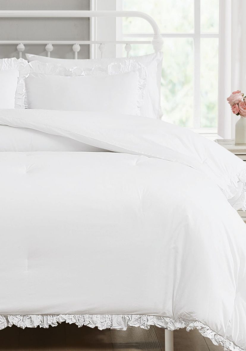 The Farmhouse by Rachel Ashwell Ruffled Washed Cotton White King 3 Piece Comforter Set