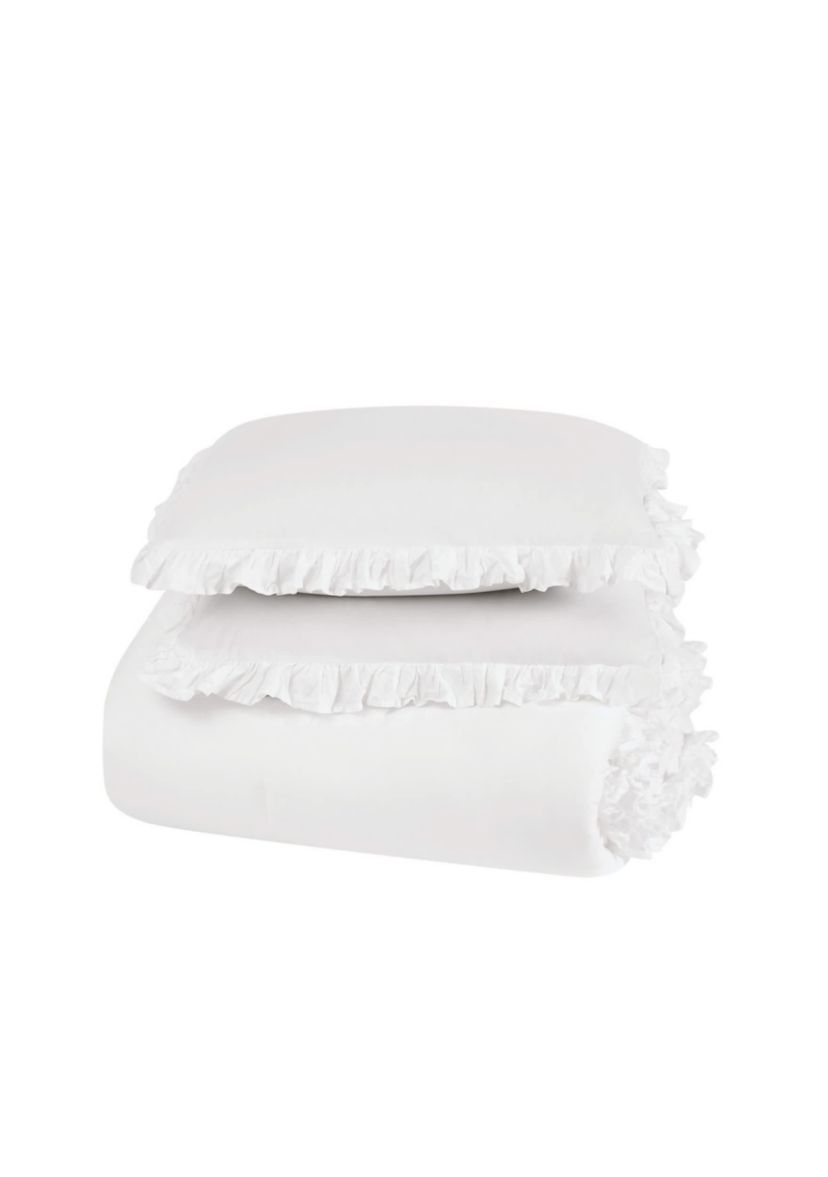 The Farmhouse by Rachel Ashwell Ruffled Washed Cotton White King 3 Piece Comforter Set