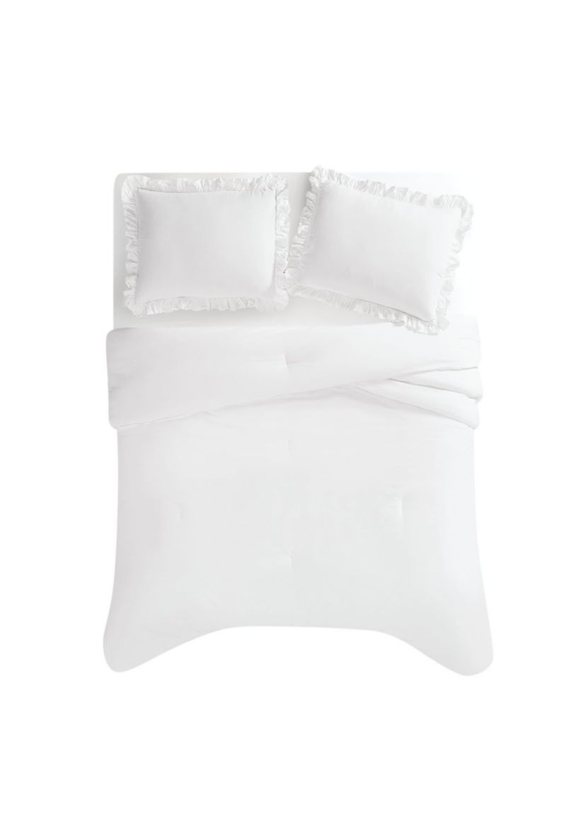 The Farmhouse by Rachel Ashwell Ruffled Washed Cotton White King 3 Piece Comforter Set