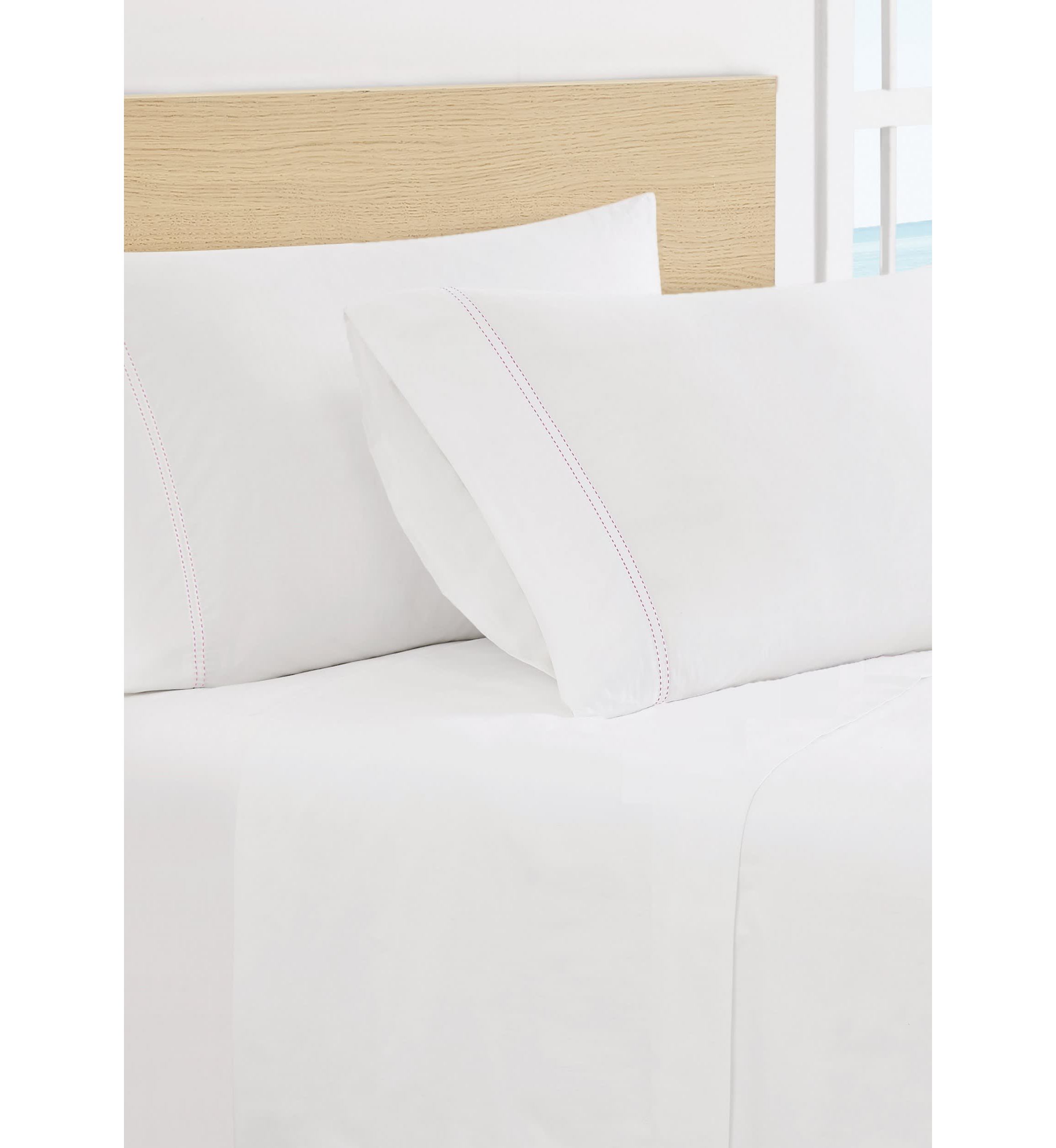 Scout Pick Stitch 100% Cotton Percale White with Pink Lemonade Standard Pillowcase Pair