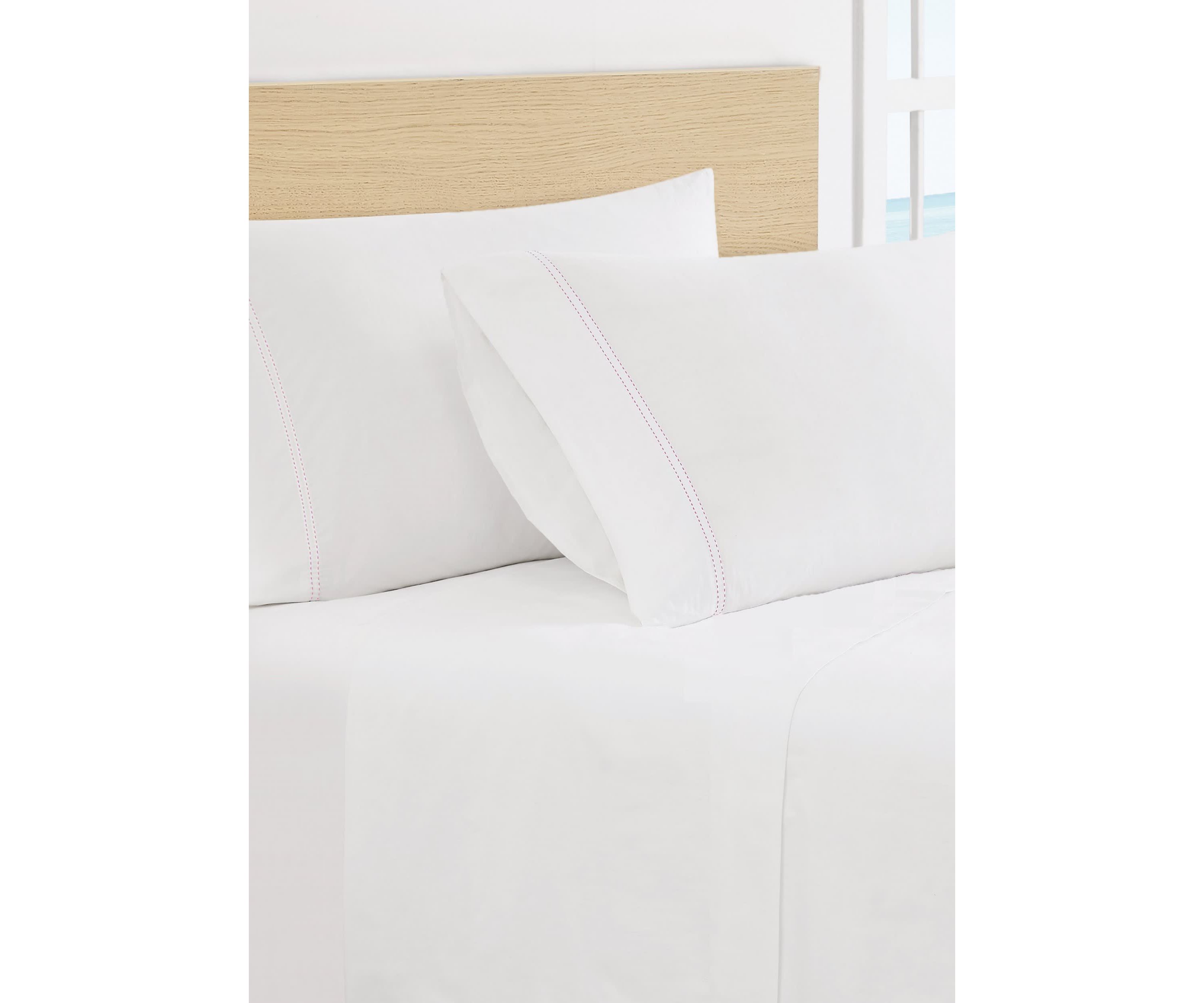 Scout Pick Stitch 100% Cotton Percale White with Pink Lemonade Standard Pillowcase Pair