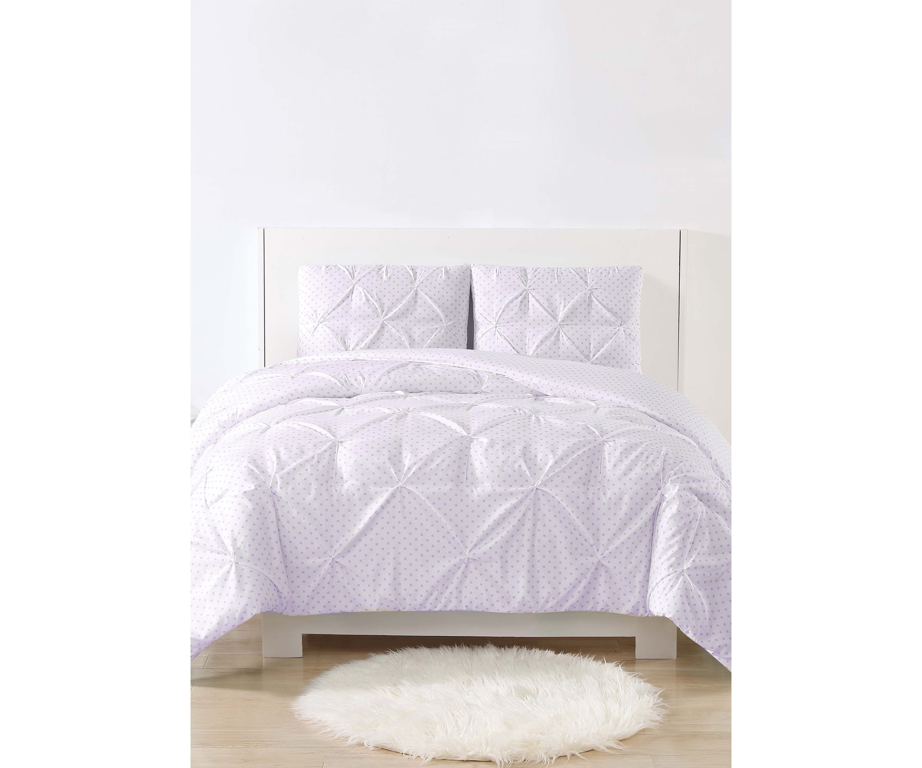 Purple Pleated Duvet Cover with Dots