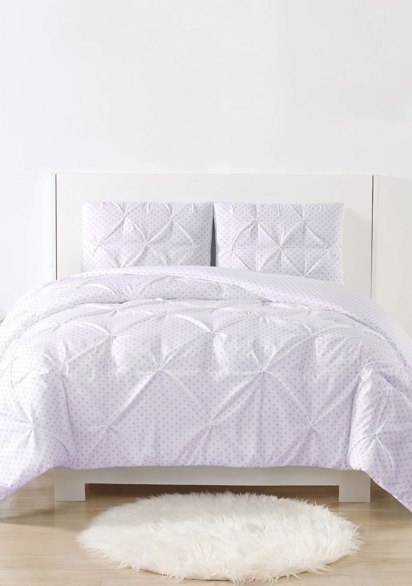 Purple Pleated Duvet Cover with Dots