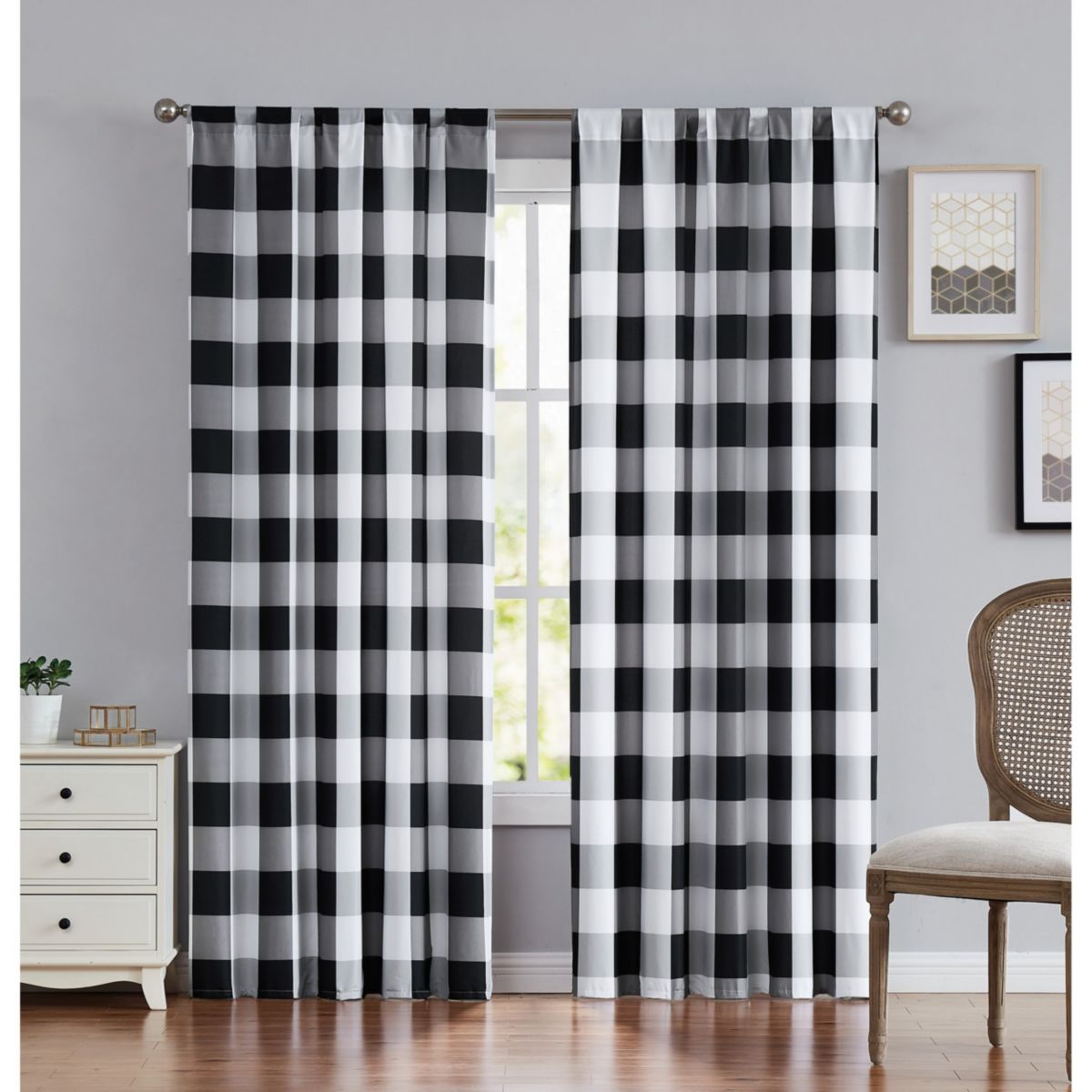 Truly Soft Everyday Buffalo Plaid Black Window Curtain