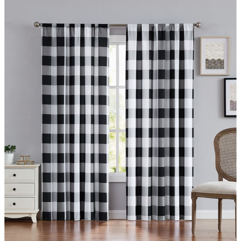 Truly Soft Everyday Buffalo Plaid Black Window Curtain