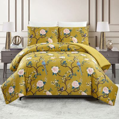 Dee Ocleppo Bird Chinoiserie 3-Piece Reversible Comforter Set, Gold, Full/Queen