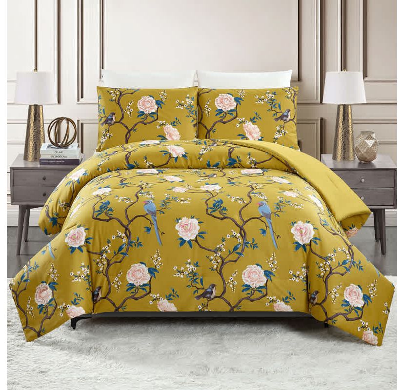 Bird Chinoiserie 3-Piece Reversible Comforter Set