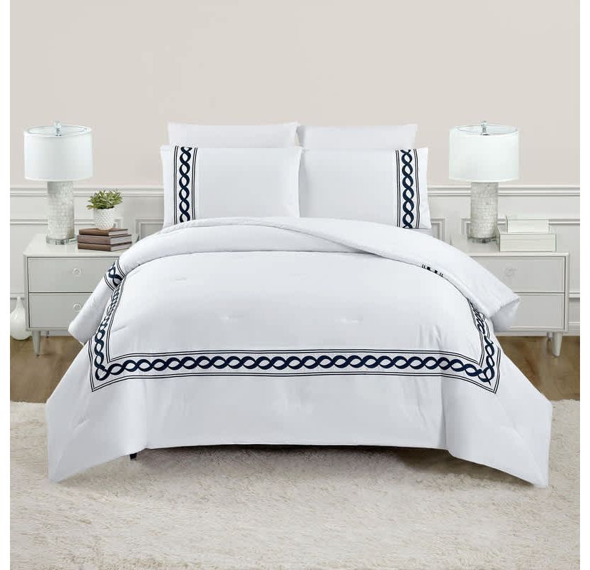 Cable Border 3-Piece Embroidered Comforter Set