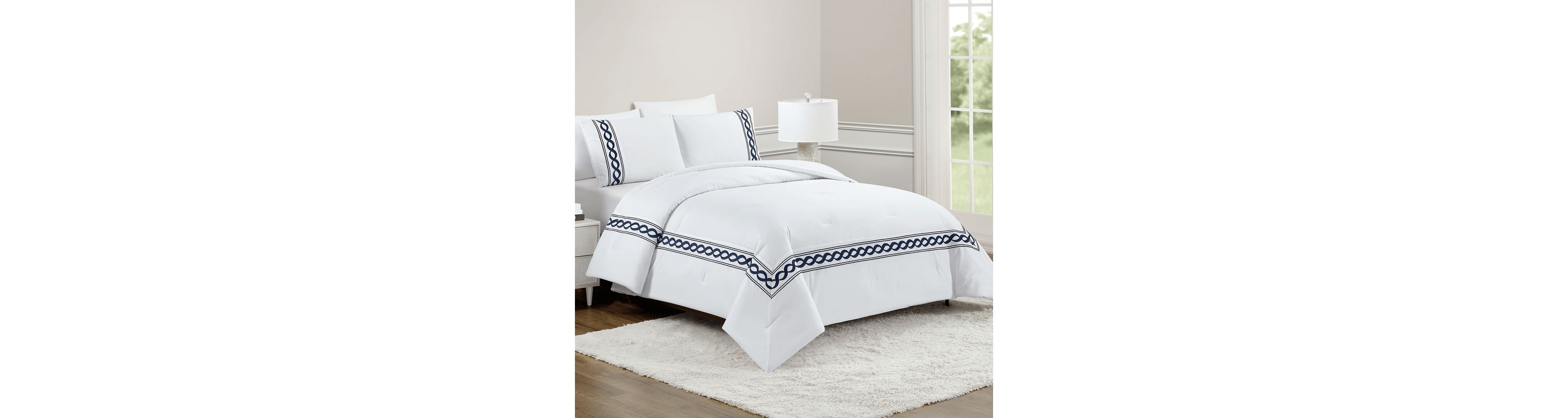 Cable Border 3-Piece Embroidered Comforter Set
