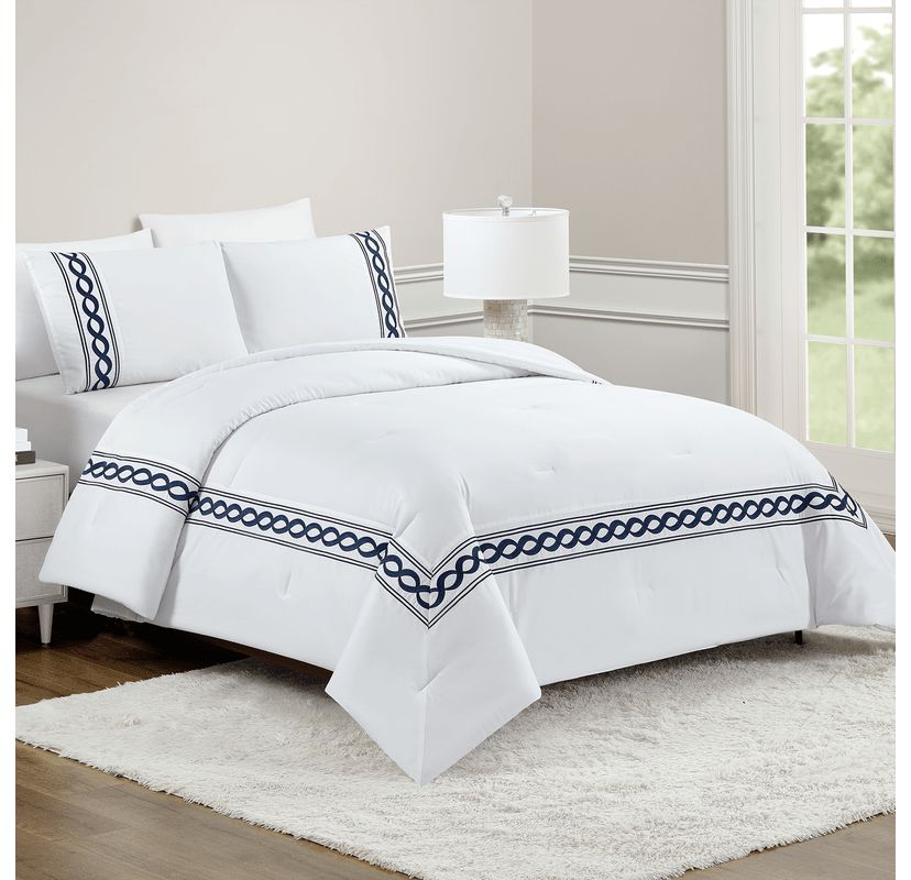 Cable Border 3-Piece Embroidered Comforter Set