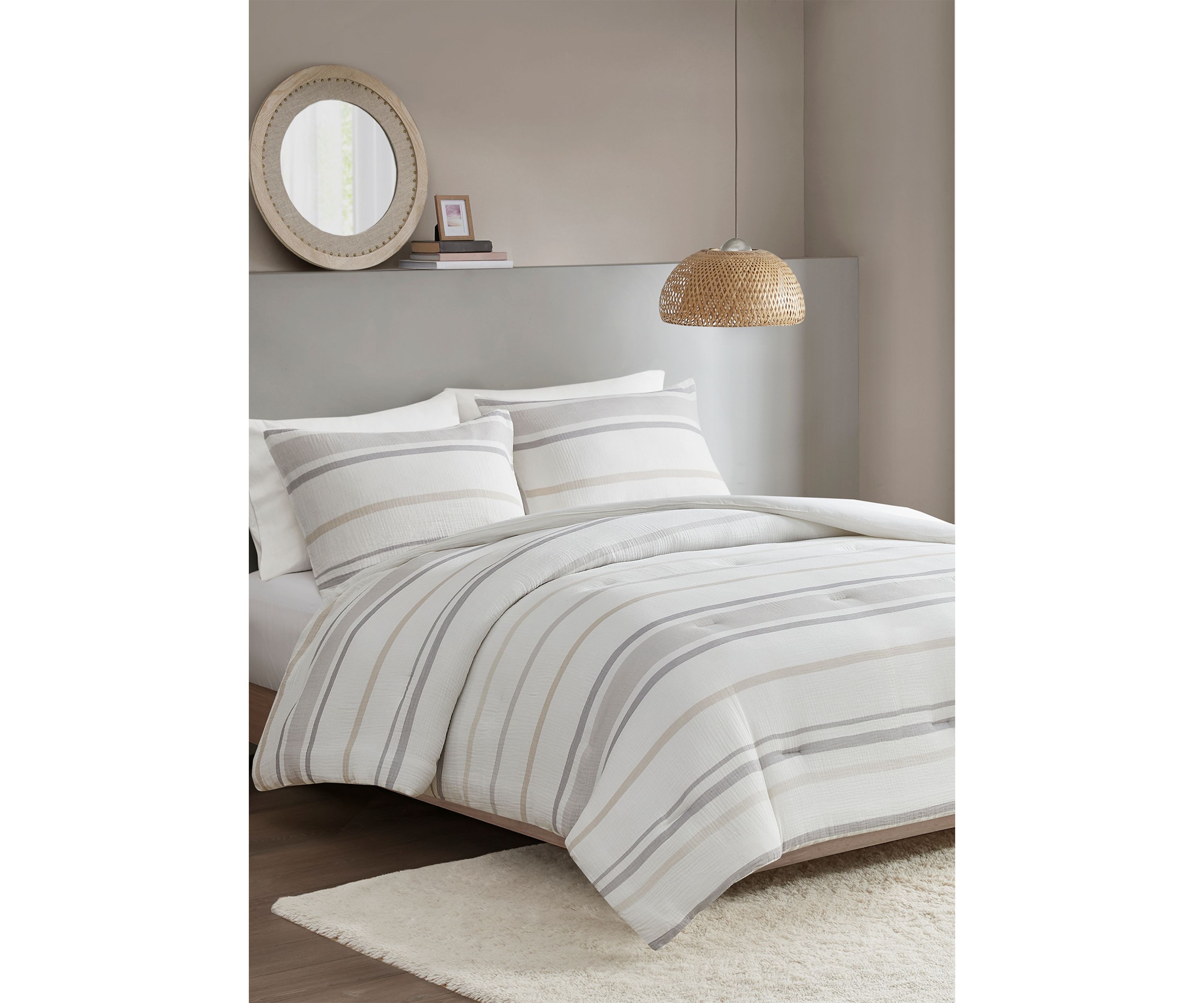 3 Piece Striped Comforter Set