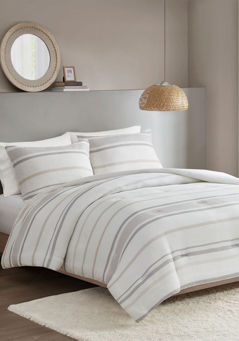 3 Piece Striped Comforter Set