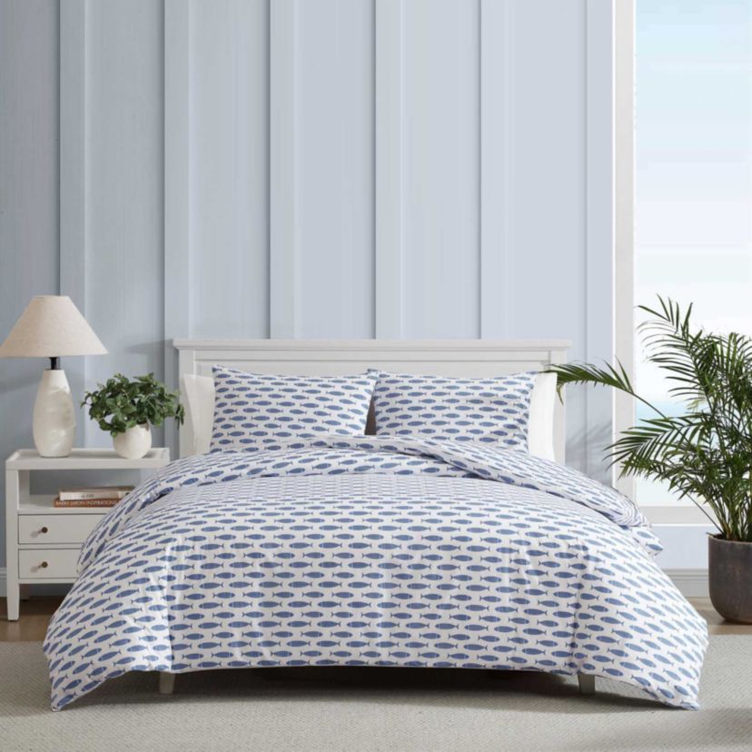 Woodblock Fish Cotton Duvet Cover Set