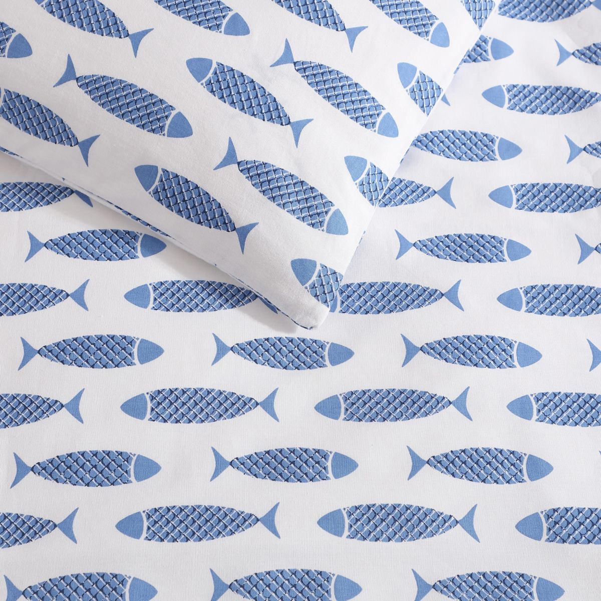Woodblock Fish Cotton Duvet Cover Set