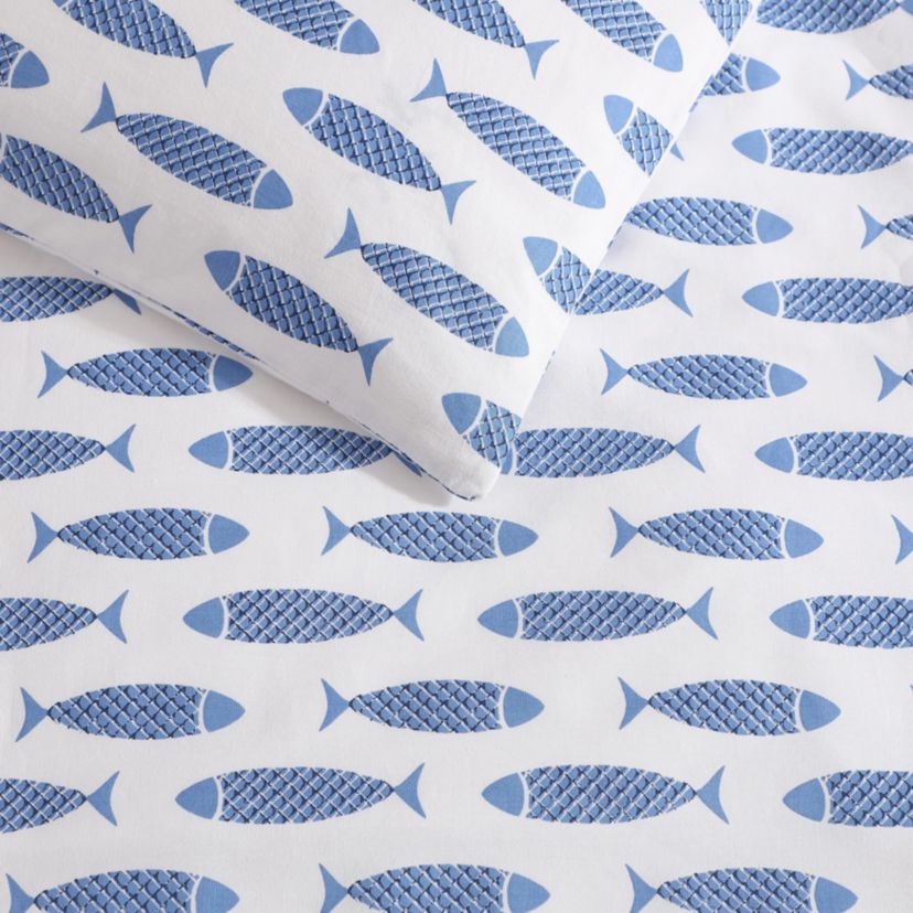 Woodblock Fish Cotton Duvet Cover Set