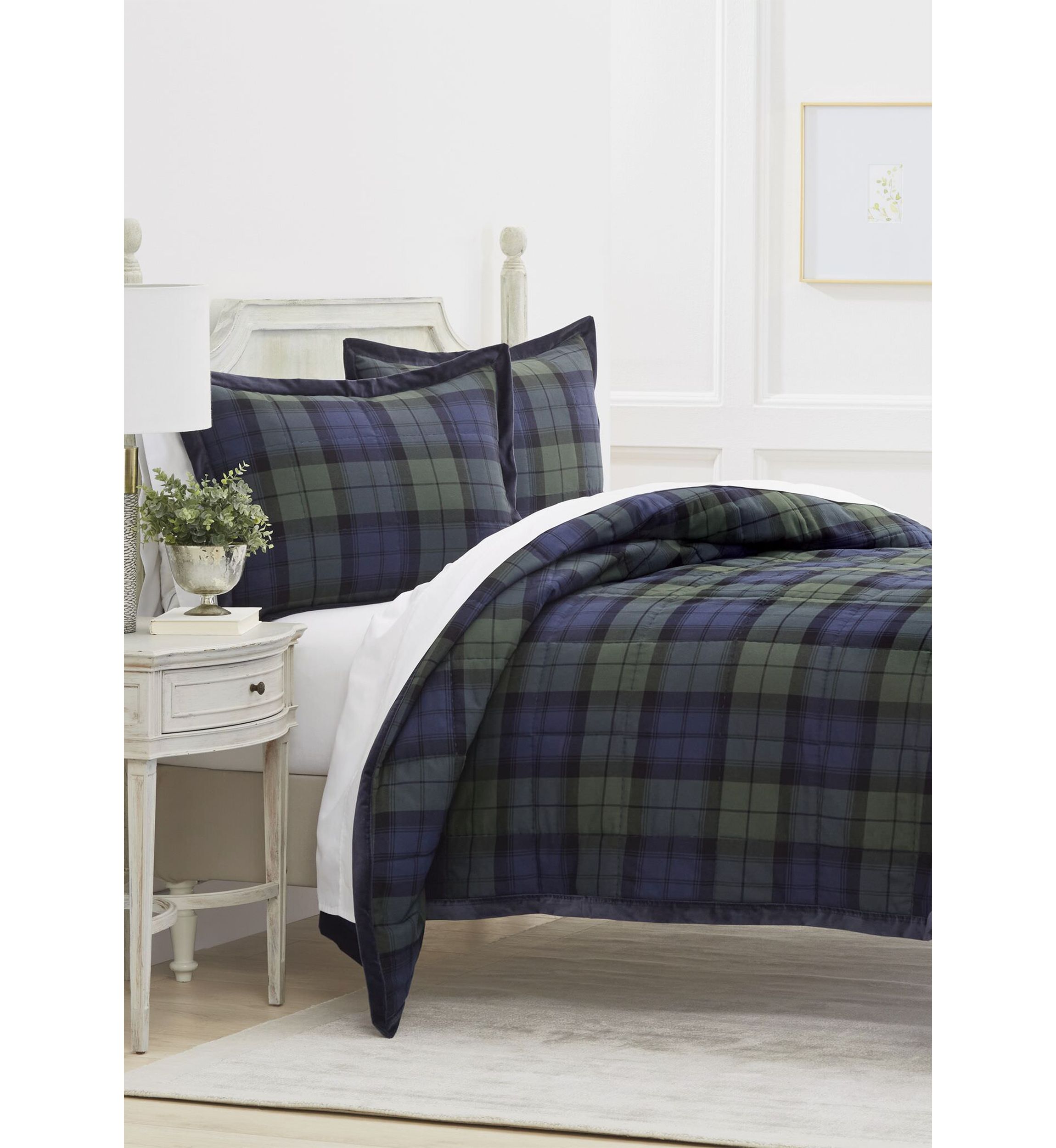 Royal Blue Plaid 3 Piece Quilt Set