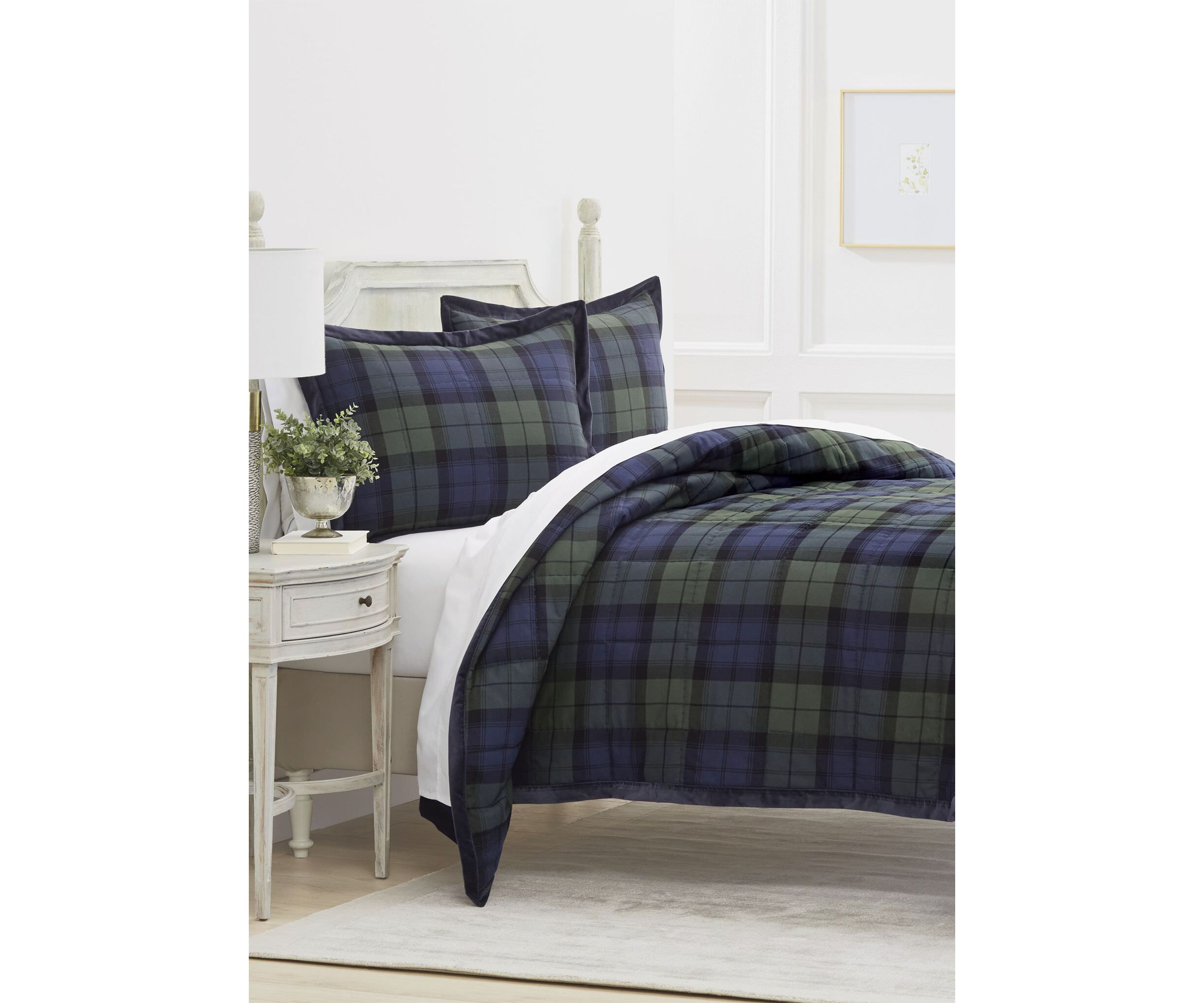 Royal Blue Plaid 3 Piece Quilt Set