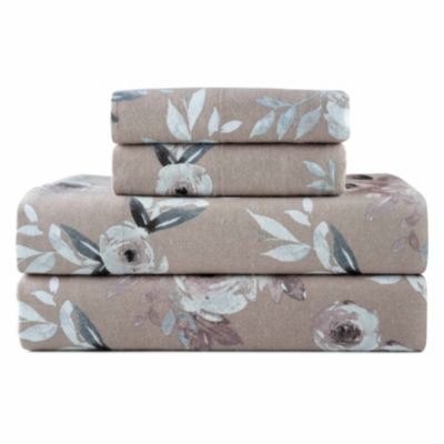 Pointehaven 180 GSM Brushed Cotton Printed Soft Flannel Deep Pocket Oversized Sheet Set, Dusty Rose, King