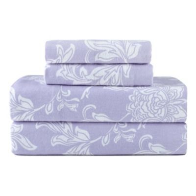 Pointehaven 180 GSM Brushed Cotton Printed Soft Flannel Deep Pocket Oversized Sheet Set, Lilac, King