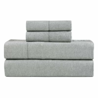 Pointehaven 180 GSM Brushed Cotton Solid Color Soft Flannel Deep Pocket Oversized Sheet Set, Grey, California King