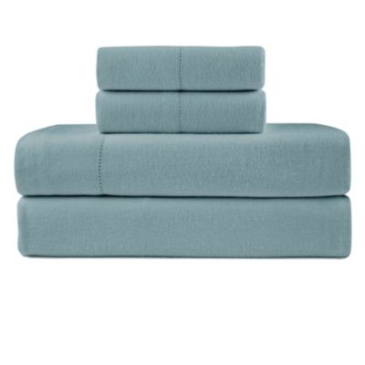 Pointehaven 180 GSM Brushed Cotton Solid Color Soft Flannel Deep Pocket Oversized Sheet Set, Blue, Queen