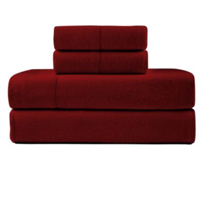 Pointehaven 180 GSM Brushed Cotton Solid Color Soft Flannel Deep Pocket Oversized Sheet Set, Red, Full