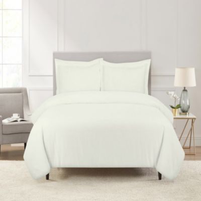 Pointehaven 180 GSM Brushed Cotton Flannel Solid Color Duvet Set, Ivory, King/California King
