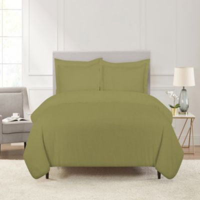 Pointehaven 180 GSM Brushed Cotton Flannel Solid Color Duvet Set, Sage, King/California King