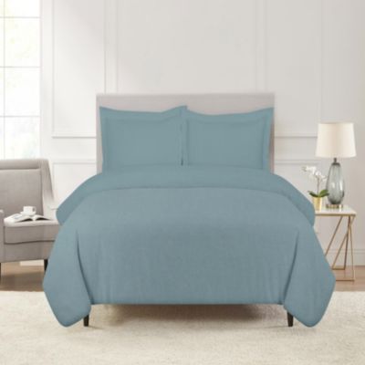 Pointehaven 180 GSM Brushed Cotton Flannel Solid Color Duvet Set, Blue, King/California King