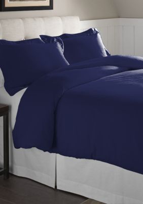 Pointehaven Superior Weight Cotton Flannel Duvet Set, Navy Blue, King